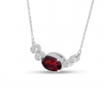 14K White Gold Oval Garnet Birthstone Millgrain Necklace