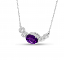 14K White Gold Oval Amethyst Birthstone Millgrain Necklace