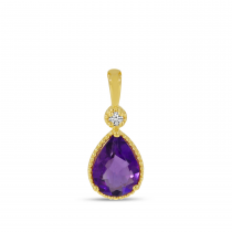 14K Yellow Gold Pear Amethyst Birthstone Pendant