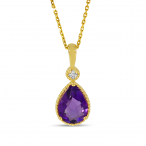 14K Yellow Gold Pear Amethyst Birthstone Pendant