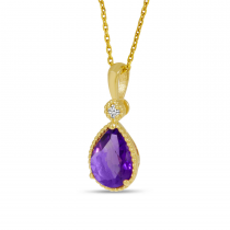 14K Yellow Gold Pear Amethyst Birthstone Pendant