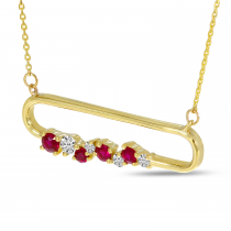 14K Yellow Gold Ruby Precious Paperclip Necklace
