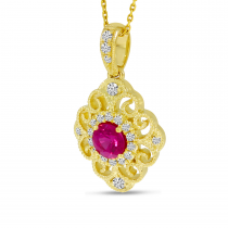 14K Yellow Gold Diamond Ruby Precious Filigree Pendant