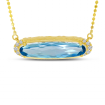 14K Yellow Gold Elongated Oval Blue Topaz East 2 West Necklace