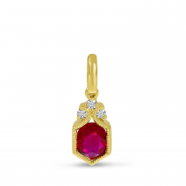 14K Yellow Gold Oval Ruby Precious Millgrain Pendant
