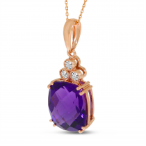 14K Rose Gold Cushion Amethyst & Diamond Millgrain Pendant