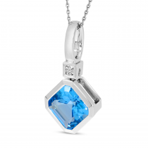 14K White Gold Octagon Blue Topaz Pendant