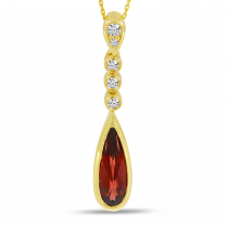 14K Yellow Gold Garnet Teardrop Diamond Pendant