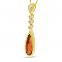 14K Yellow Gold Garnet Teardrop Diamond Pendant