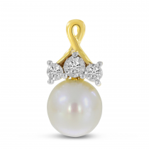 14K Yellow Gold Crossover Diamond & Pearl Pendant