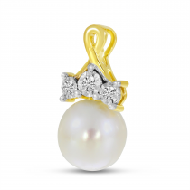 14K Yellow Gold Crossover Diamond & Pearl Pendant