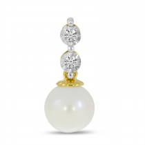 14K Yellow Gold Two Diamond & Pearl Drop Pendant
