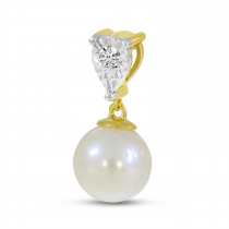 14K Yellow Gold Illusion Diamond & Pearl Drop Pendant