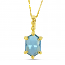 14K Yellow Gold Hexagon Blue Topaz Beaded Pendant