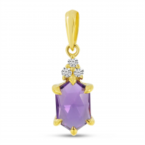 14K Yellow Gold Hexagon Amethyst & Diamond Pendant