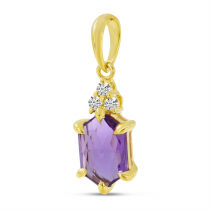 14K Yellow Gold Hexagon Amethyst & Diamond Pendant