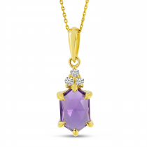 14K Yellow Gold Hexagon Amethyst & Diamond Pendant