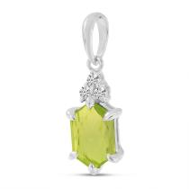 14K White Gold Hexagon Peridot and Diamond Pendant