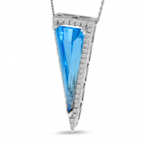 14K White Gold Trillion Blue Topaz Diamond Halo Pendant