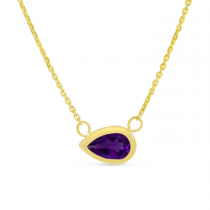 14K Yellow Gold Pear Amethyst East 2 West Birthstone Necklace