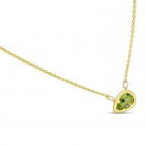 14K Yellow Gold Pear Peridot East to West Birthstone Necklace