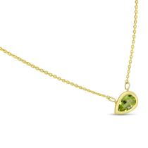 14K Yellow Gold Pear Peridot East to West Birthstone Necklace