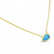 14K Yellow Gold Pear Blue Topaz East to West Birthstone Necklace