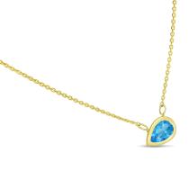 14K Yellow Gold Pear Blue Topaz East to West Birthstone Necklace