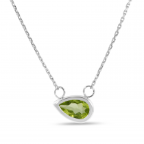 14K White Gold Pear Peridot East 2 West Birthstone Necklace