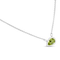 14K White Gold Pear Peridot East to West Birthstone Necklace