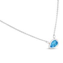 14K White Gold Pear Blue Topaz East to West Birthstone Necklace
