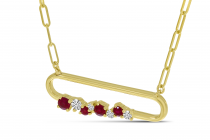 14K Yellow Gold Ruby Precious Paperclip Necklace