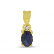 14K Yellow Gold Oval Sapphire & Diamond Precious Pendant