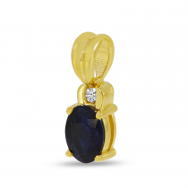 14K Yellow Gold Oval Sapphire & Diamond Precious Pendant