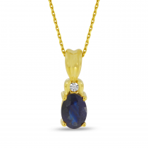 14K Yellow Gold Oval Sapphire & Diamond Precious Pendant