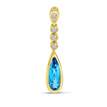 14K Yellow Gold Blue Topaz Teardrop Diamond Pendant