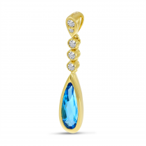 14K Yellow Gold Blue Topaz Teardrop Diamond Pendant