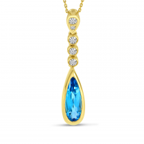 14K Yellow Gold Blue Topaz Teardrop Diamond Pendant