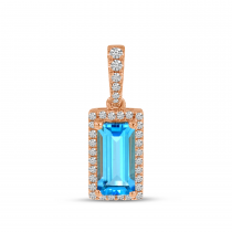 14K Rose Gold Petite Emerald-Cut Blue Topaz & Diamond Pendant