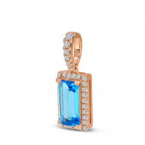 14K Rose Gold Petite Emerald-Cut Blue Topaz & Diamond Pendant