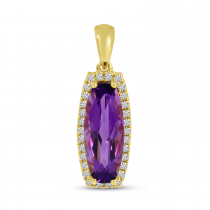 14K Yellow Gold Oval Amethyst Semi-Precious & Diamond Pendant