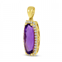 14K Yellow Gold Oval Amethyst Semi-Precious & Diamond Pendant