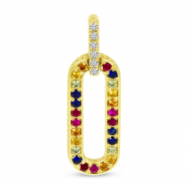 14K Yellow Gold Rainbow Sapphire & Diamond Link Pendant