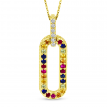 14K Yellow Gold Rainbow Sapphire & Diamond Link Pendant