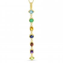 14K Yellow Gold Long Fancy Multi-Shape Semi-Precious Pendant