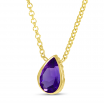 14K Yellow Gold Semi Amethyst Large Pear Necklace