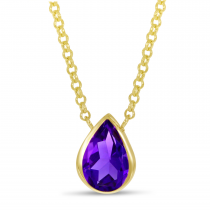 14K Yellow Gold Semi Amethyst Large Pear Necklace