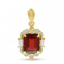 14K Yellow Gold Emerald-Cut Garnet & Diamond Halo Pendant