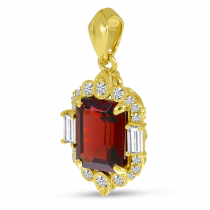 14K Yellow Gold Emerald-Cut Garnet & Diamond Halo Pendant