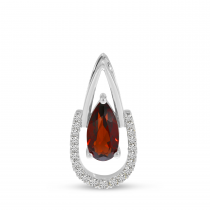 14K White Gold Pear Garnet & Half Diamond Halo Pendant